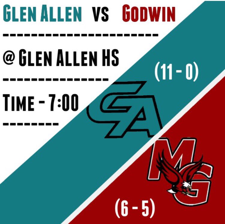 GAMEDAY... everyone come out to Glen Allen @7 against @GodwinBaseball another huge conference game!!! #GAmeday #thepack