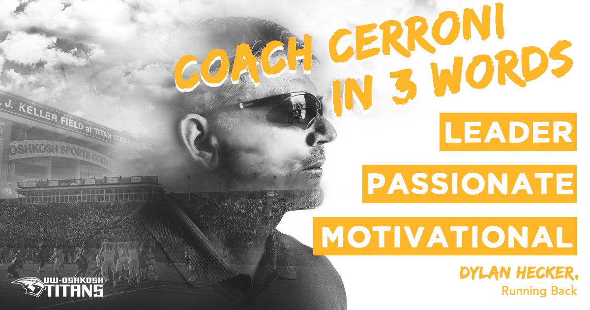 UWOFootball's tweet photo. 3 words @dhecker4 uses to describe Coach Cerroni? Leader. Passionate. Motivational. What 3 would you use? 

Read --> https://t.co/0Hsv3iiH1D https://t.co/ePTh7VopFE