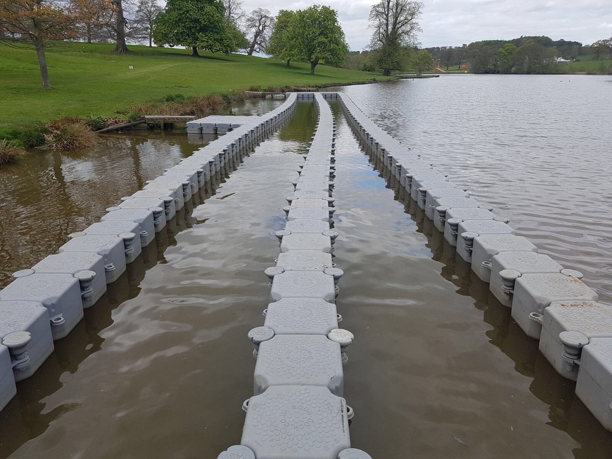 Floating obstacle installed for <a href="/YorkshireWarrio/">Yorkshire Warrior</a> Can you make it all the way across without falling in?? #yorkshirewarrior