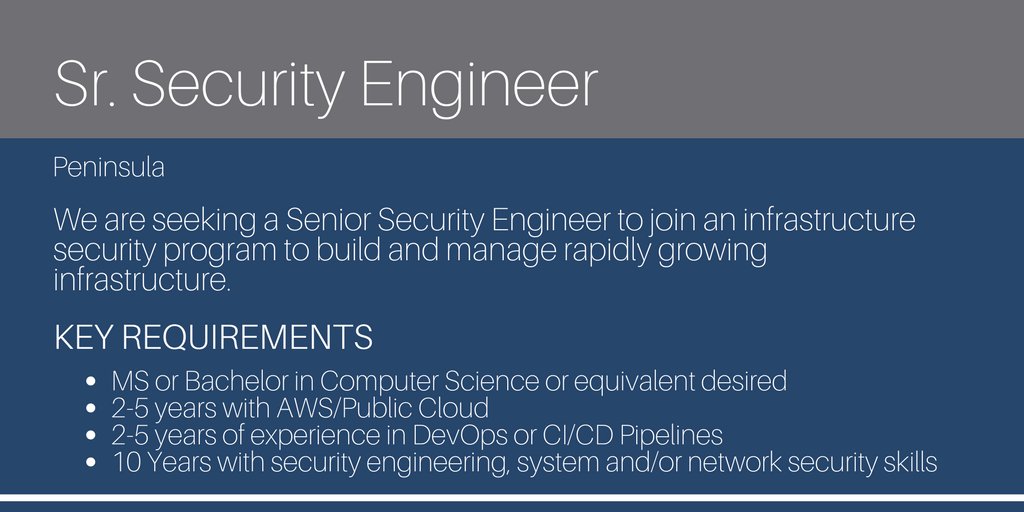 DWGTechnology's tweet image. Seeking a #SeniorSecurityEngineer to build and manage rapidly growing #infrastructure. Contact Sonia Sekhon at ssekhon@dewintergroup.com