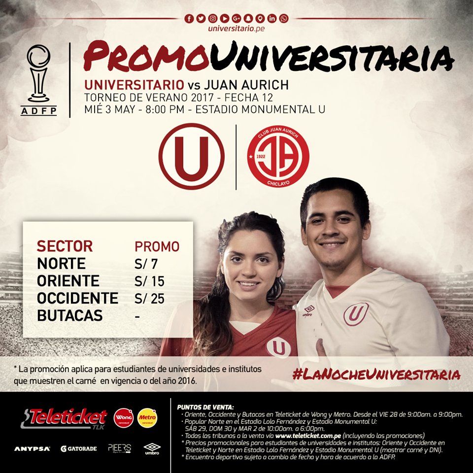 Promoción #LaNocheUniversitaria 📚
🎫Adquiere tus boletos para estudiantes de universidades e institutos para el <a href="/Universitario/">Universitario</a> vs J. Aurich