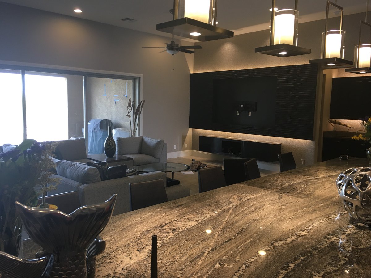 DesignGirlAZ's tweet photo. Entertainment centers don’t have to be generic with a large cabinet, they can be unique with textured wall veneers and fabulous wallpaper! https://t.co/rYM4y54q9L