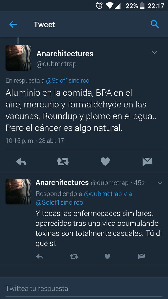 Aluminio en la comida, BPA en el aire, mercurio y formaldehyde en las vacunas, Roundup y plomo en el agua.. Pero el cáncer es algo natural. Y todas las enfermedades similares aparecidas tras toda una vida acumulando toxinas son totalmente casuales, tú di que sí.