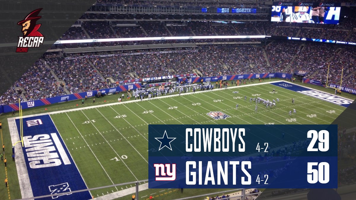 DML_ScoreCenter's tweet image. In our Week 7 GOTW, the @DML_Giants passing game was dominant in a 50-29 victory over the @DML_Cowboys