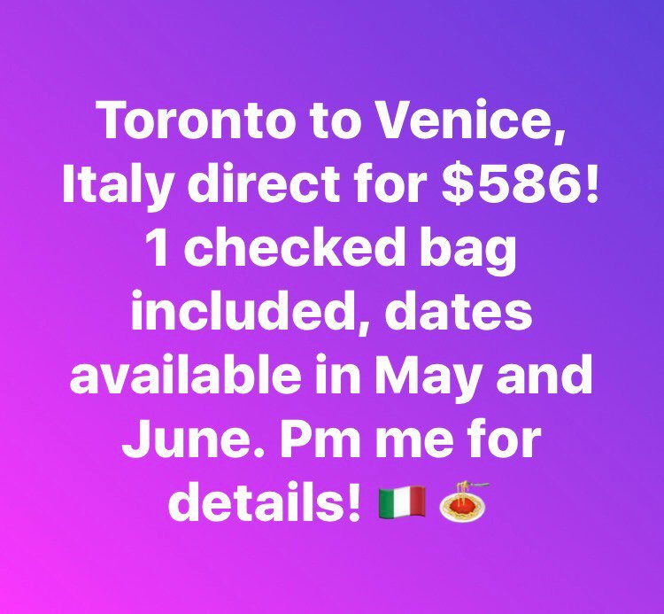 FCDanforth's tweet image. #FlightDeal Toronto to Venice for $586 round trip! Direct flight too!  #Travel #YYZ #VCE #Venice #Wanderlust #BookIt