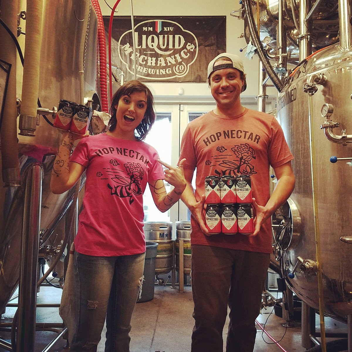 Liquid_Mechanic's tweet photo. New Hop Nectar shirts are in!!! Three unisex colors and two women's cut colors!! #beermodels #hopnectar #allthesizes #tattoos https://t.co/6hRs9nlKos