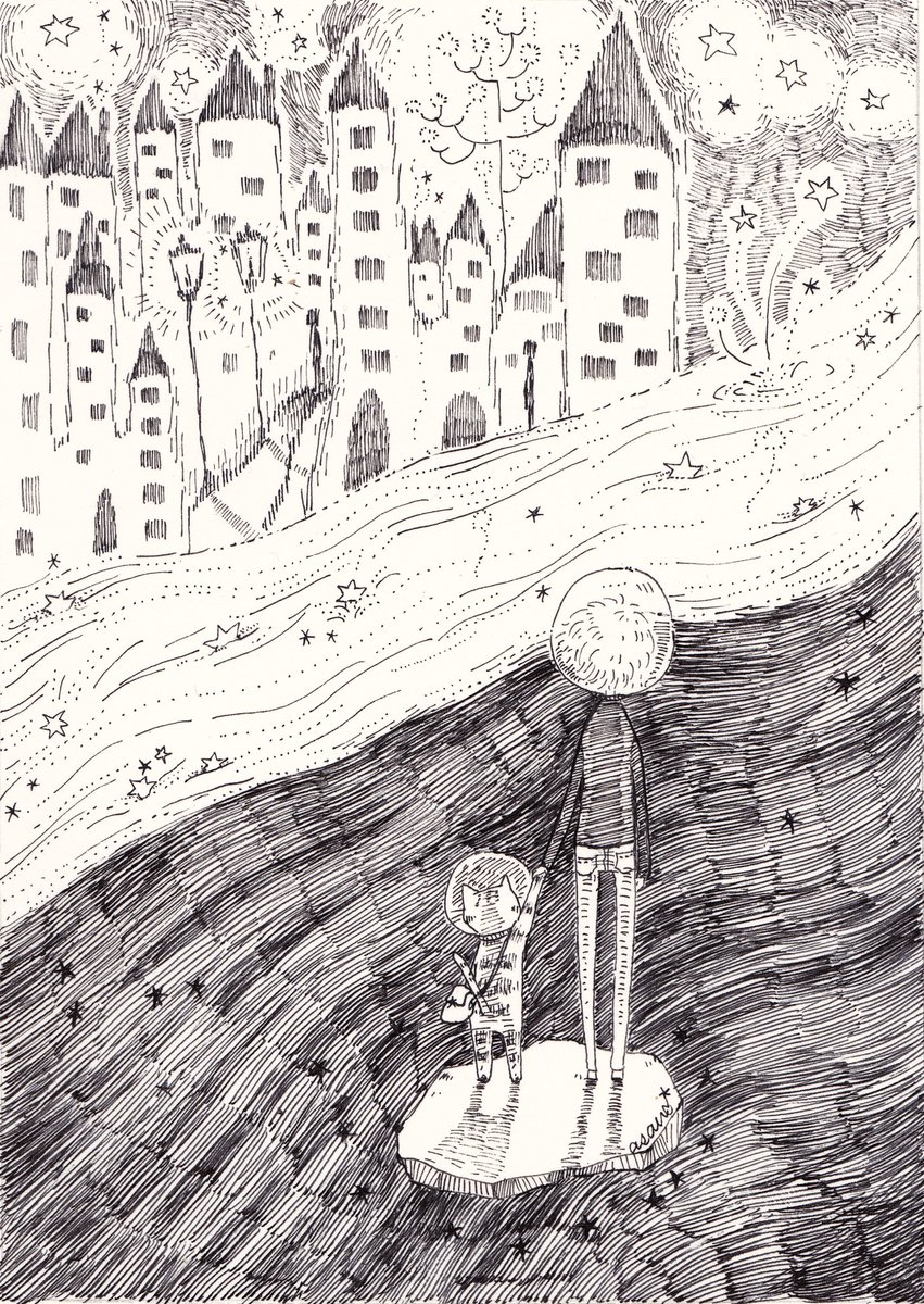 吉田麻乃 このシリーズのポストカードがありがたい事に人気の様で昨日追加納品して来ました 猫中症引き続き宜しくお願いします٩ ۶ෆ 天の川の向こう側には会いたいひとが待っているのかな 猫 ネコ ペン ペン画 猫中症 芝田町画廊