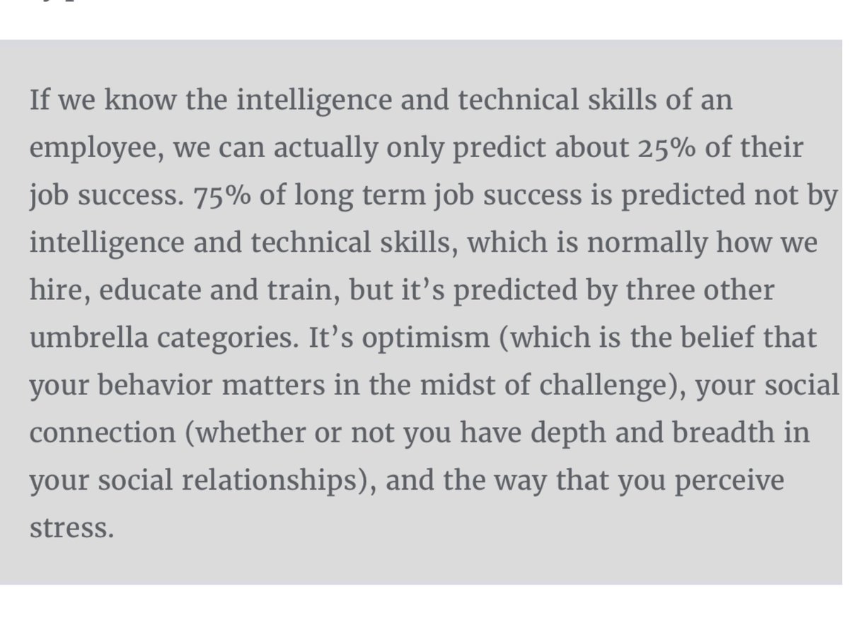 Long term #careersuccess is predicted not by intelligence/technical skills, but by your optimism/social connection/how you perceive stress