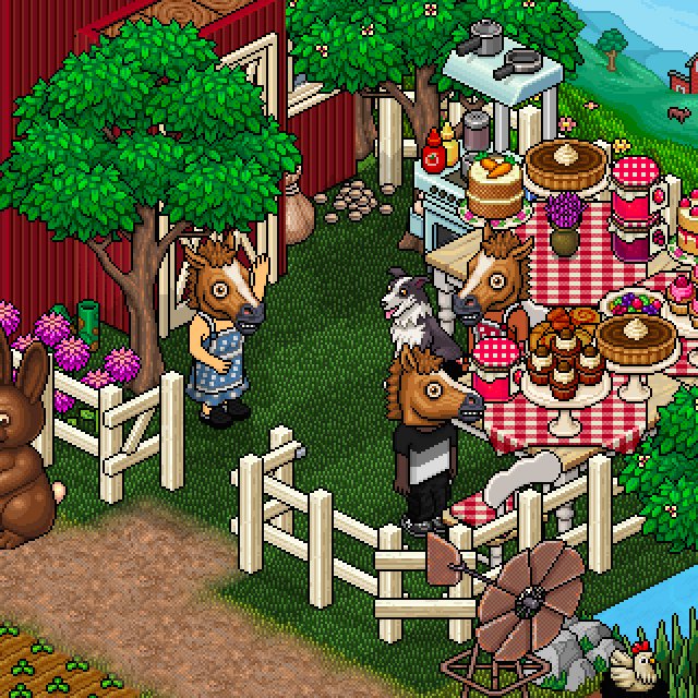 Global giveaway number FOUR. 🌎🌍🌏
Retweet this to have a chance of winning a Crazy Mare Face or a Cook's Apron! 🐴👹
#HabboFarm