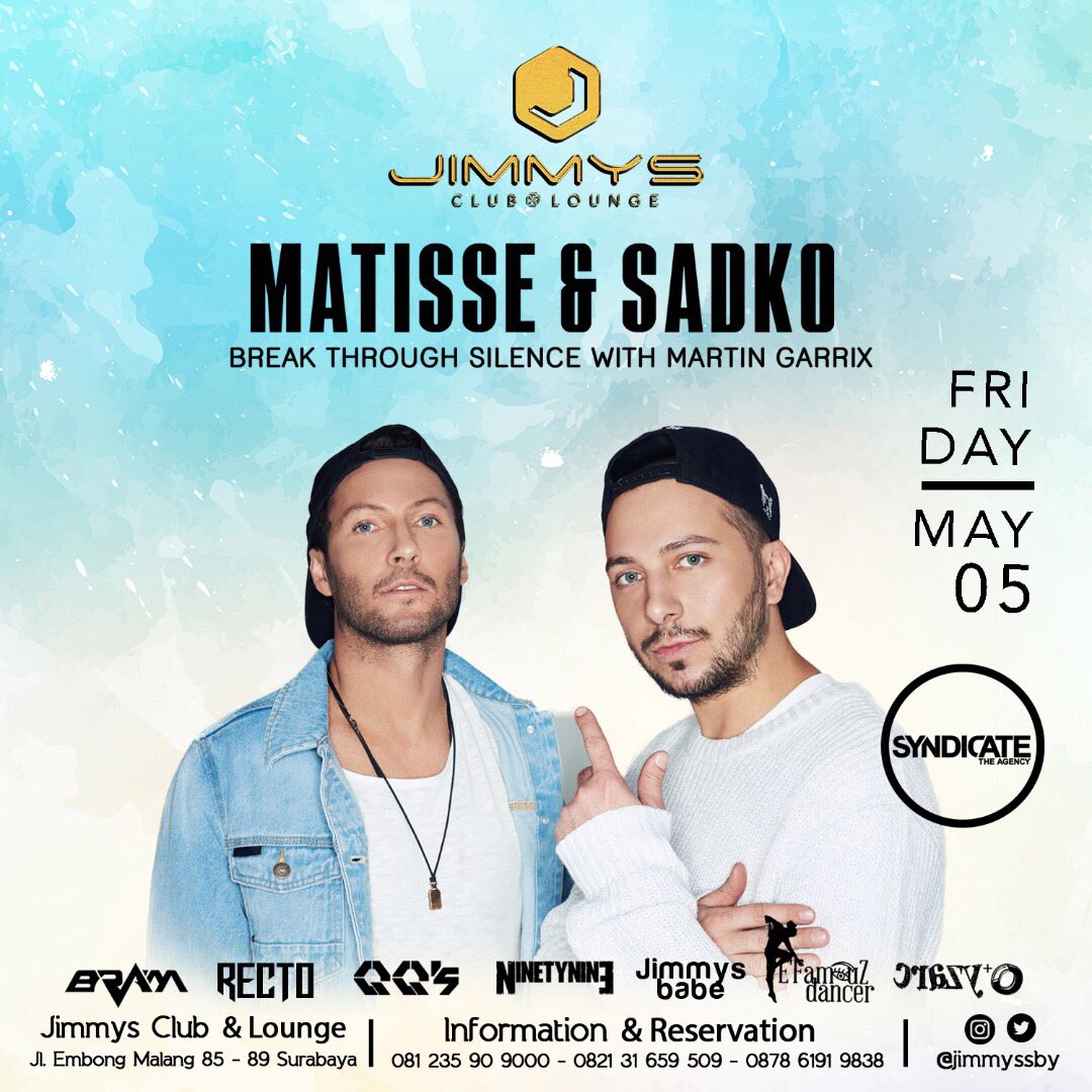 Get your self ready for MATISSE &amp; SADKO  Friday may 5th <a href="/MatisseSadko/">Matisse & Sadko</a> @HARDROCKFMSBY <a href="/indoclubbing/">indoclubbing.com</a> <a href="/jimmyssby/">Jimmyssby</a> <a href="/Event_SBY/">SURABAYA - JAWA TIMUR & BALI</a> <a href="/AgendaKotaID/">AGENDAKOTA</a>