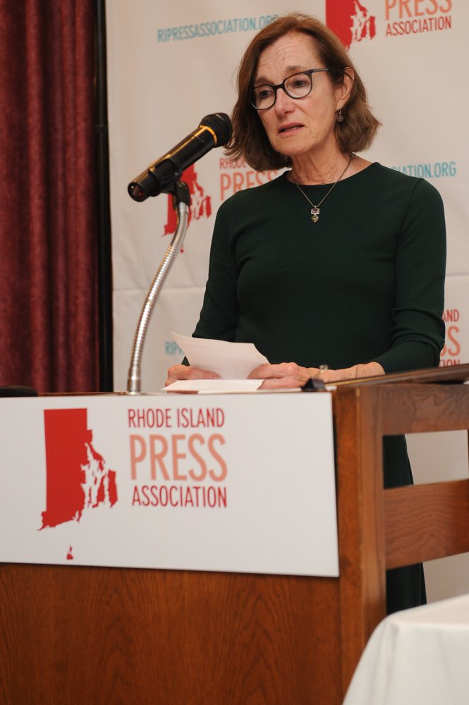 Gone but not forgotten: Mary Murphy speaks for the late W. Zachary Malinowski, who was inducted into the RI Journalism HOF at #ripa2017