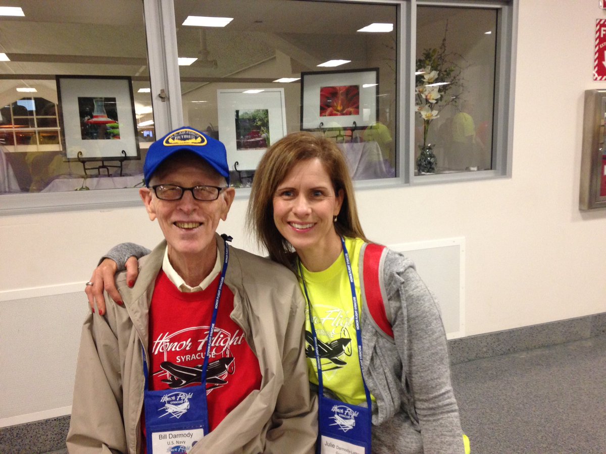 Me &amp; my dad on #mission009 with <a href="/HonorFlightSYR/">HonorFlight Syracuse</a> ! So proud to serve as his guardian today while we honor TRUE American heroes. Love my dad!
