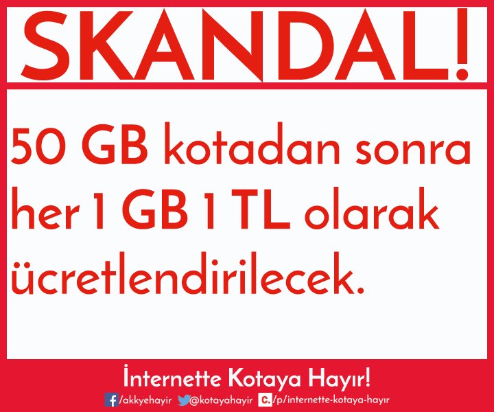 #internettekotayahayır İnternette 10 yıl öncesinde kalan kotalı sistem geri getirilmek isteniyor. Bu karar acilen geri çekilmelidir!