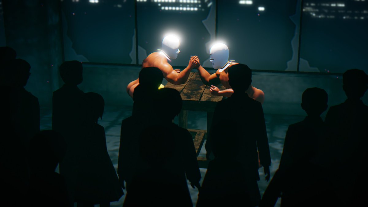 闇のアームレスリング大会。
相手のパートナーが邪魔をしてくるぞ! 