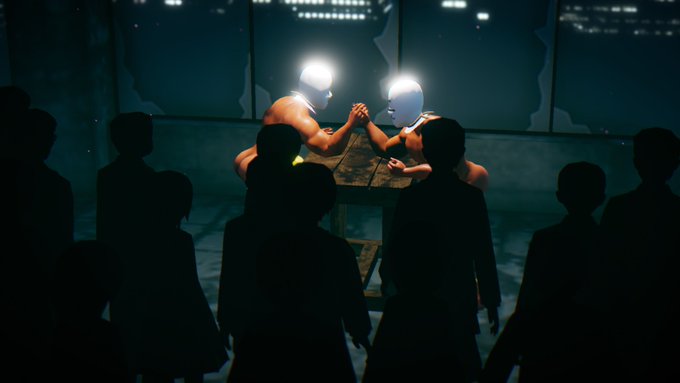 闇のアームレスリング大会。
相手のパートナーが邪魔をしてくるぞ! 