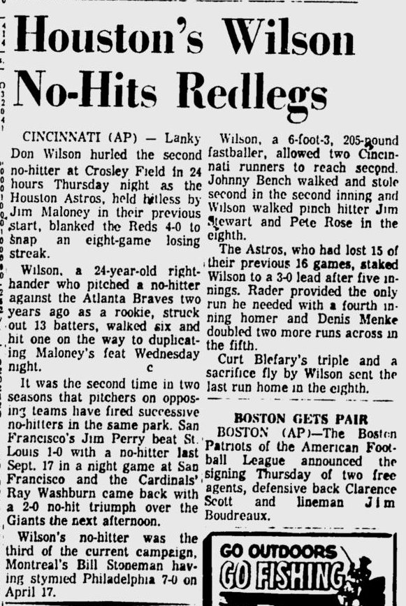 Image result for don wilson no hitter vs reds images