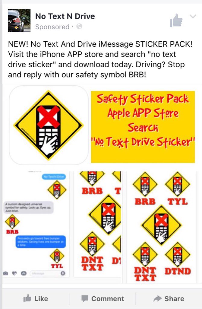 notextndriv's tweet image. iMessage Sticker Pack! No Text And Drive iMessage. Search &quot;no text drive sticker&quot; Driving? Stop &amp;amp; reply w/symbol BRB!