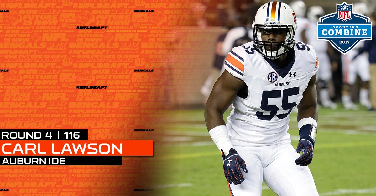 With the 116th pick in the 2017 NFL Draft, the #Bengals select DE/OLB Carl Lawson https://t.co/GMJXNe24tD