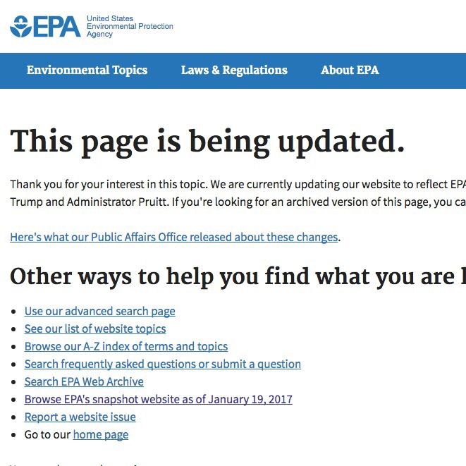 1 day before the #climatemarch, Trump administration removed climate change pages from the @EPA website. This is your government on Trump.