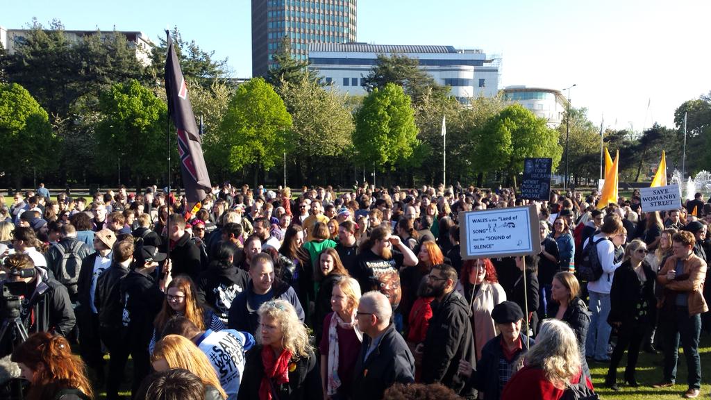 Huge turn out at Cardiff City Hall for the Save Womanby Street march