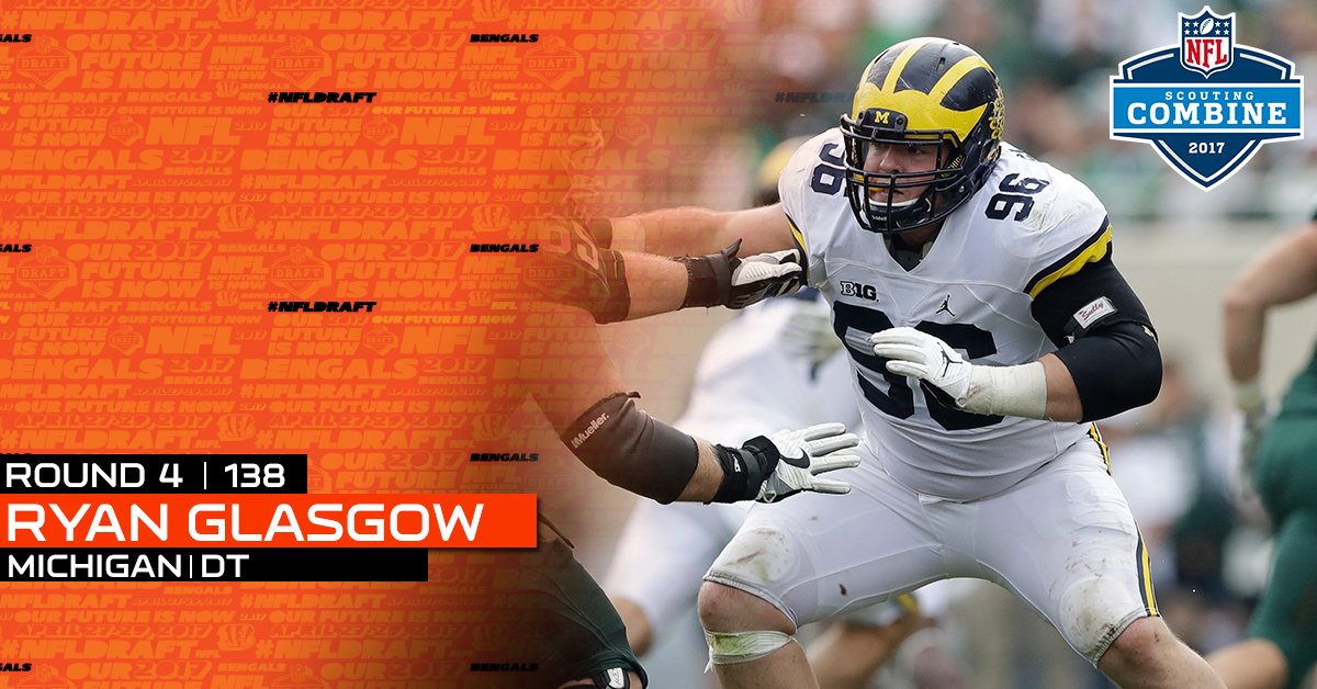 With the 138th pick in the 2017 NFL Draft, the #Bengals select DT Ryan Glasgow https://t.co/A6oAYO6EWt