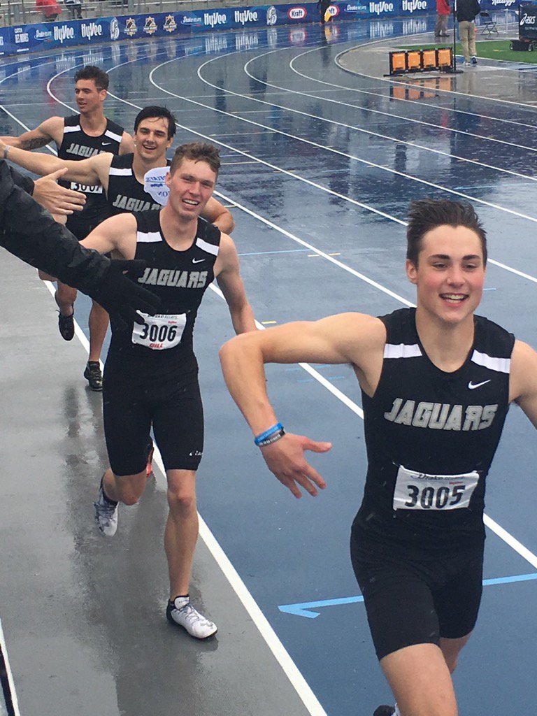 JagTrackField's tweet image. First Drake Relays Champions in school history. Congrats to Moss, Mudge, Pinegar &amp;amp; Weil in the shuttle hurdle relay!