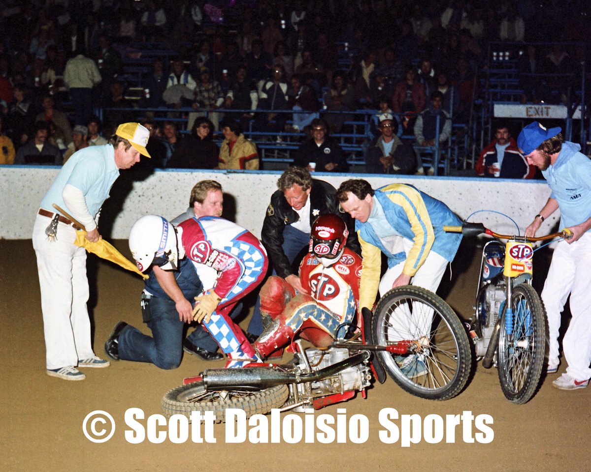1980sSpeedway's tweet photo. Shawn Moran and Alan "Crazy" Christian in a mid-80's Spring Classic tangle at Costa Mesa. https://t.co/ZWebZey2Ux