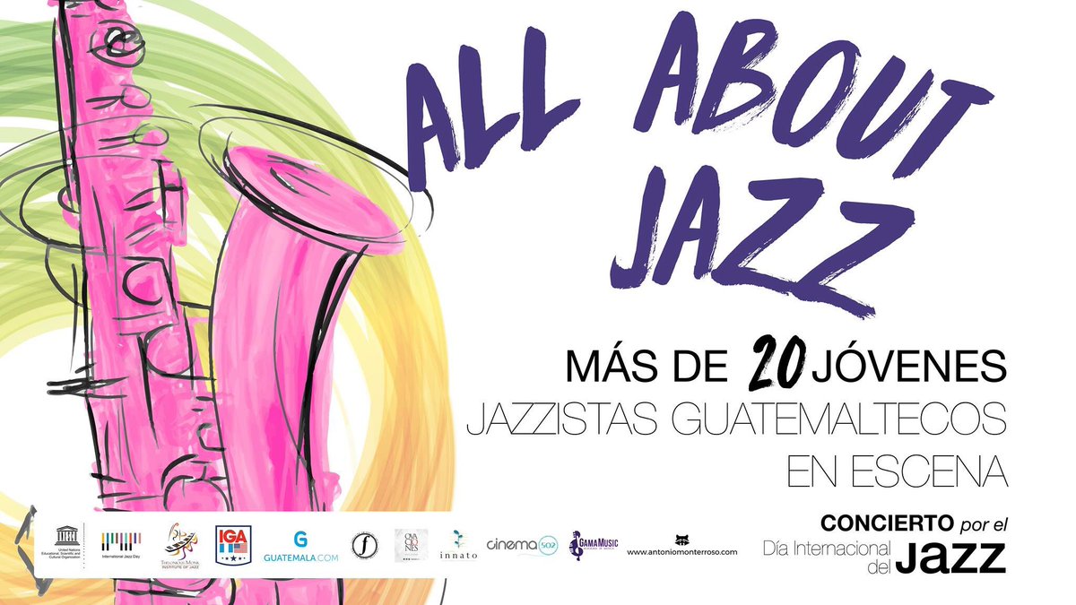 Feliz día internacional del jazz!!!!! Hoy a las 5pm lo celebraremos con nuestros alumnos. Teatro del IGA.