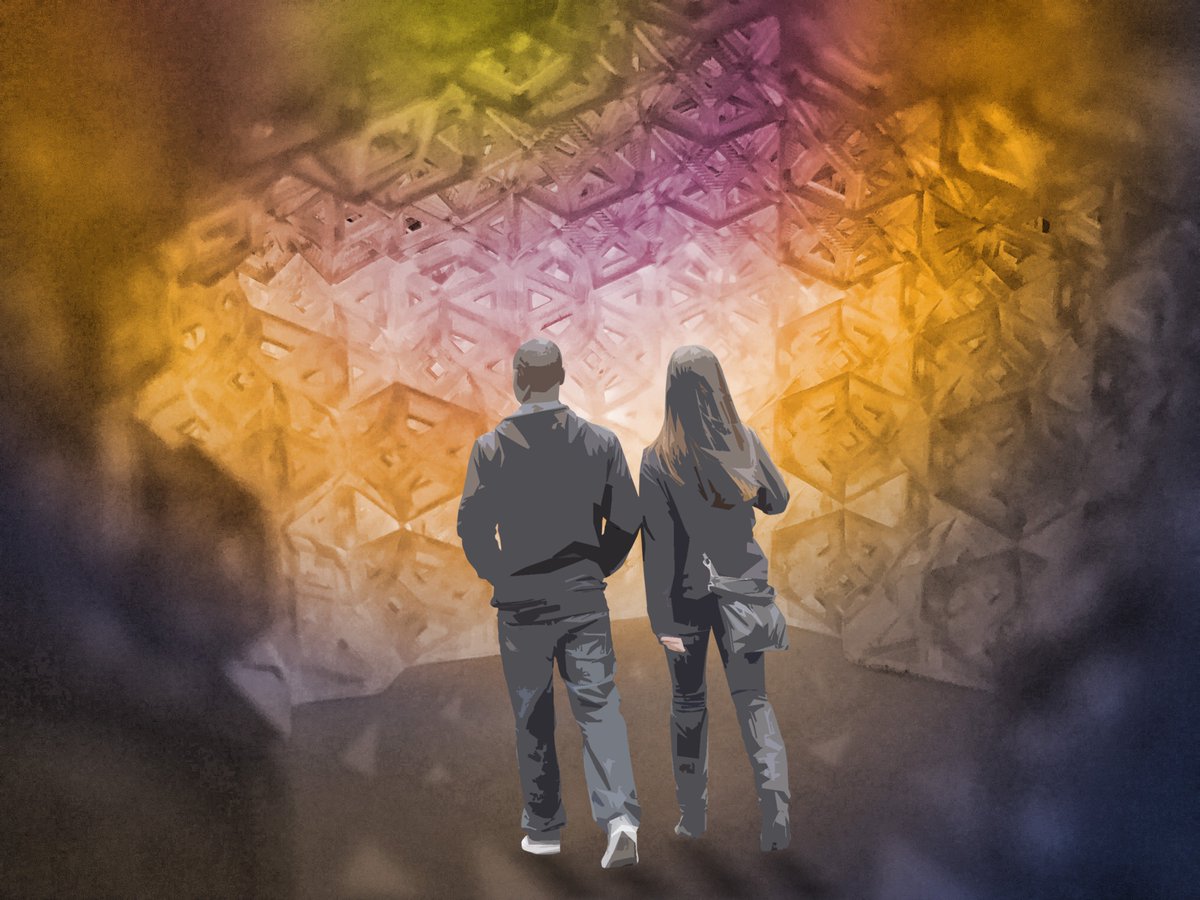 Lighted View of Synergia @ExhibitColumbus #IUArtandDesign #IUPUIEngineering