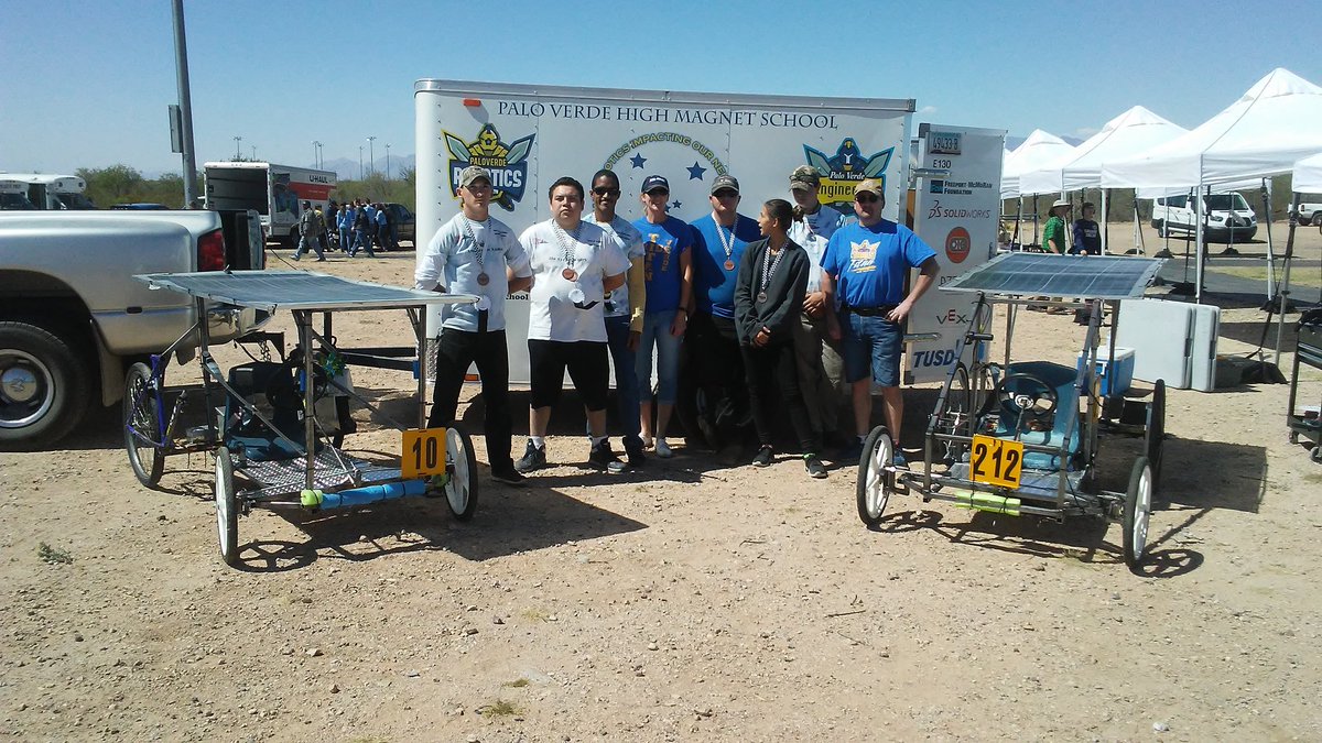 PVHSengineering's tweet image. Palo Verde wins first in verbal presentation,  the spirit award and second in speed race for the maker kart division! @TUSDCTE