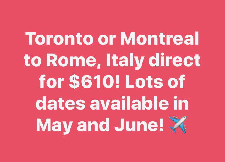 FCDanforth's tweet image. #FlightDeal Toronto or Montreal to Rome for $610 round trip!  #VacationDeal #FlightCentre #YYZ #YUL #Rome #Italy #BookIt #Wanderlust