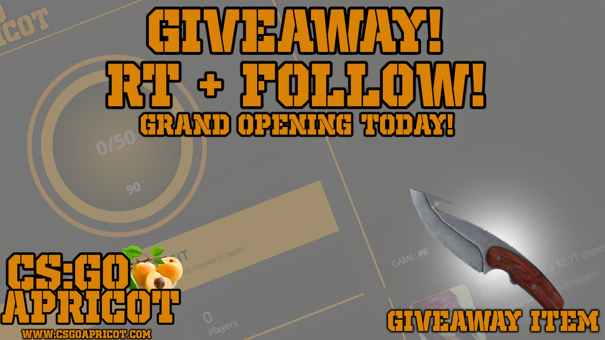 CSGOApricotcom's tweet image. ★GUTKNIFE VANILLA★

TO ENTER YOU MUST:

-FOLLOW @CSGOApricotcom 
-RT+FOLLOW
-TAG A FRIEND

WINNER IN 1 WEEK!

#Giveaway #GrandOpening #free