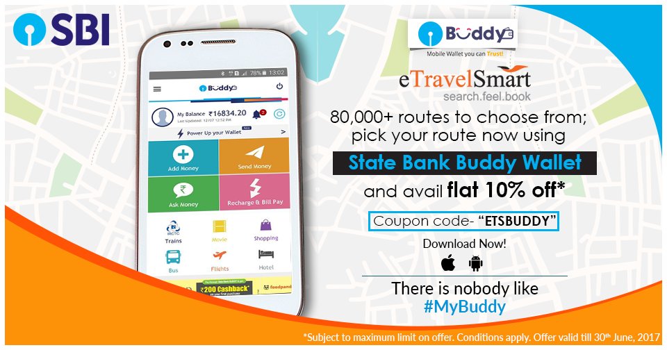 TheOfficialSBI's tweet photo. Book bus tickets on eTravelSmart & get up to 10% off* when you pay through your buddy wallet. *T&C: https://t.co/0GLY0I1Mta #StateBankBuddy https://t.co/f8ZbaaQawI