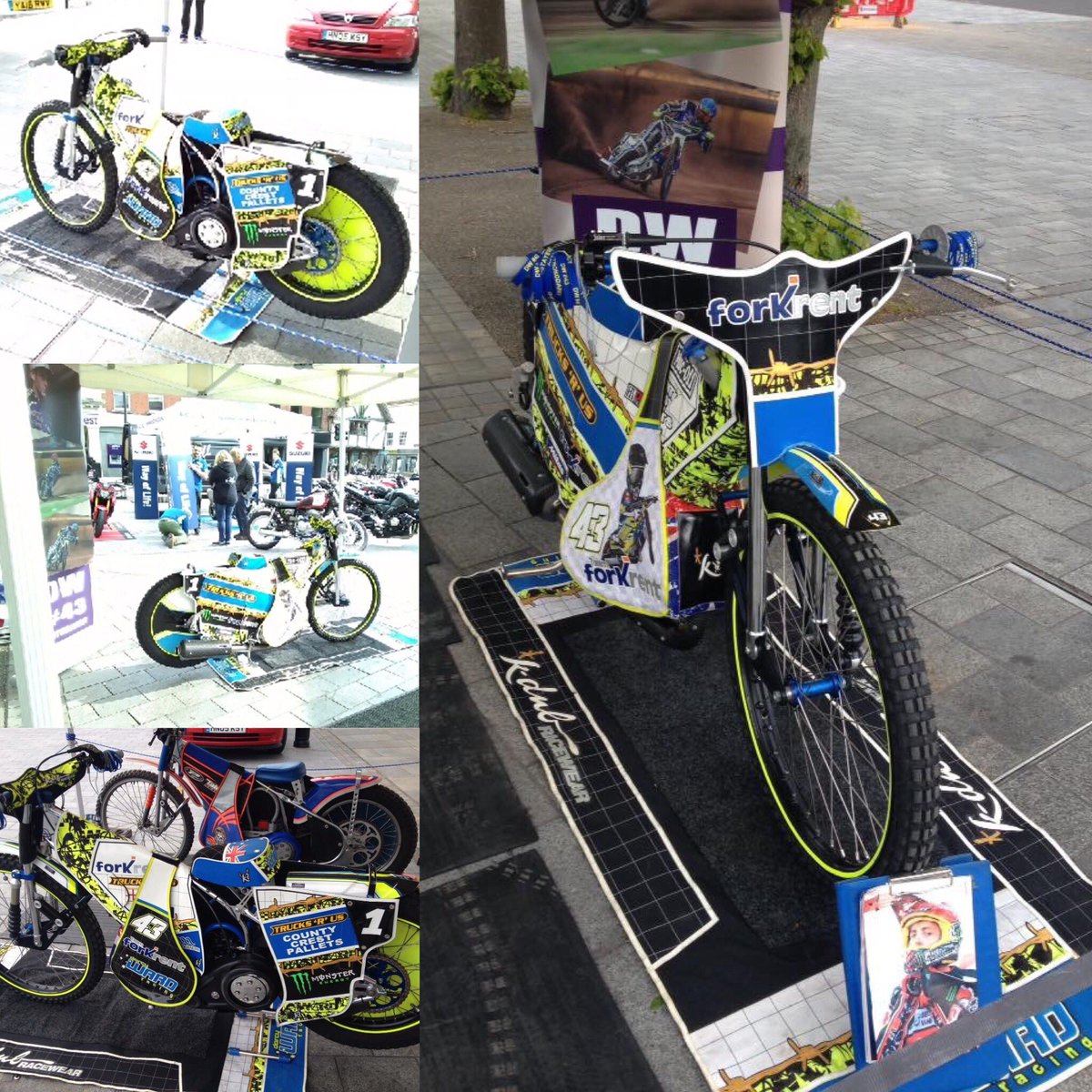 Good opportunity to have your photo taken next to <a href="/D_Dublu_racing/">Darcy Ward  #4⃣3⃣</a> bike today in Salisbury Market Square <a href="/AJROSCO/">Alun Rossiter#26</a> <a href="/poolespeedway/">Poole Pirates Speedway</a> @PirateCast