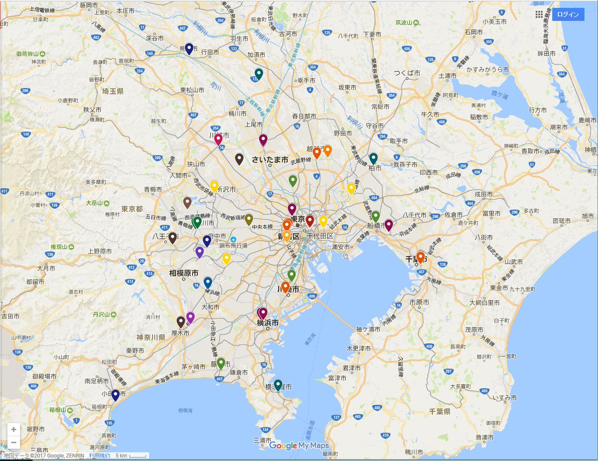 Raka Py Pa Twitter グラパスのポスターチェックイン実施店舗 東京埼玉千葉神奈川 の地図をエリアごとにマーカーの色を変えて作ってみた 丸1日で回れるかねー 交通費がいくら掛かるかはわからん T Co Dj6kxrkshe グラブル