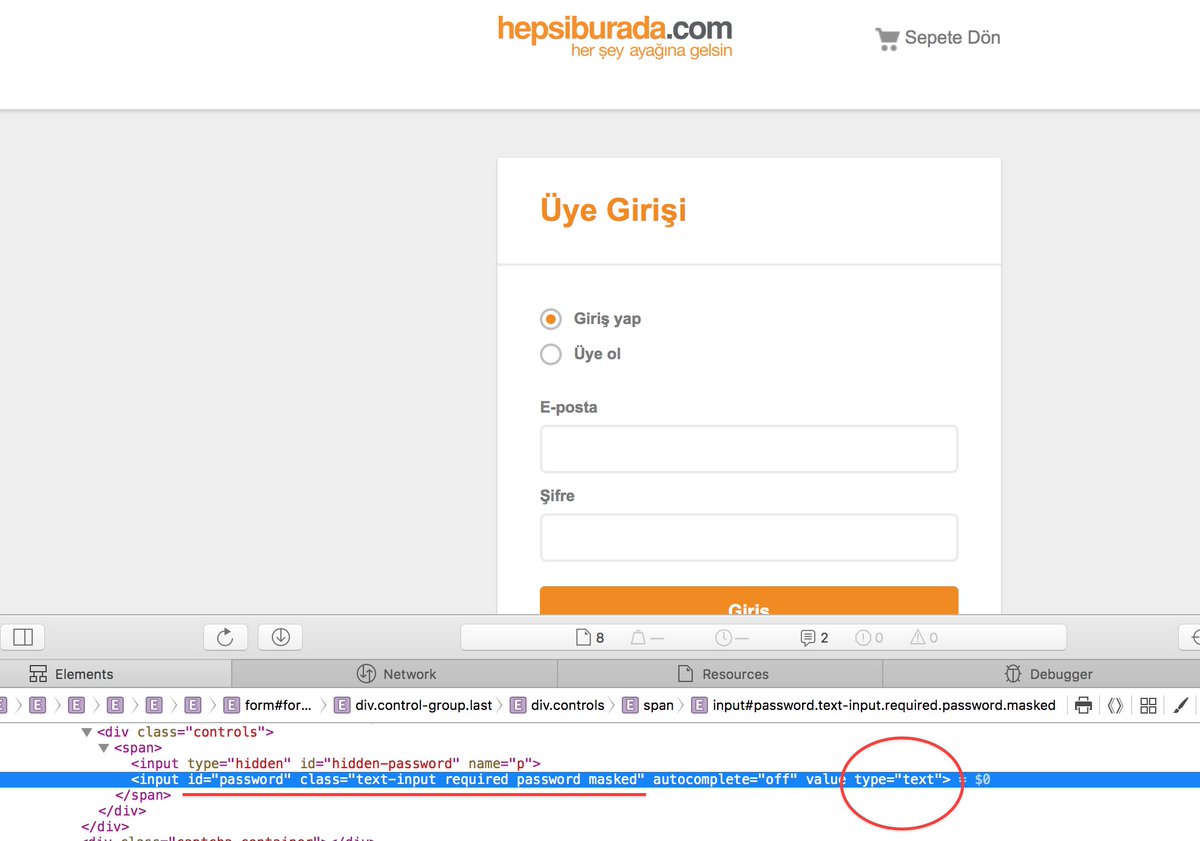 frontsideair's tweet image. This is how NOT to do password fields, @hepsiburada. The browser can&apos;t autofill the password with this. #html101