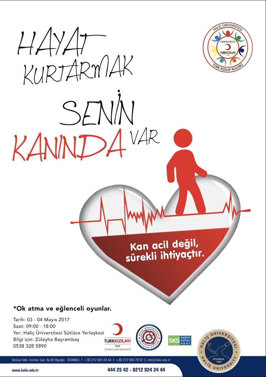 3-4 Mayıs Haliç Üniversitesi Sütlüce Kampüsünde gerçekleşecek olan kan bağışına herkesi bekliyoruz.#hayatkurtarmakseninkanındavar