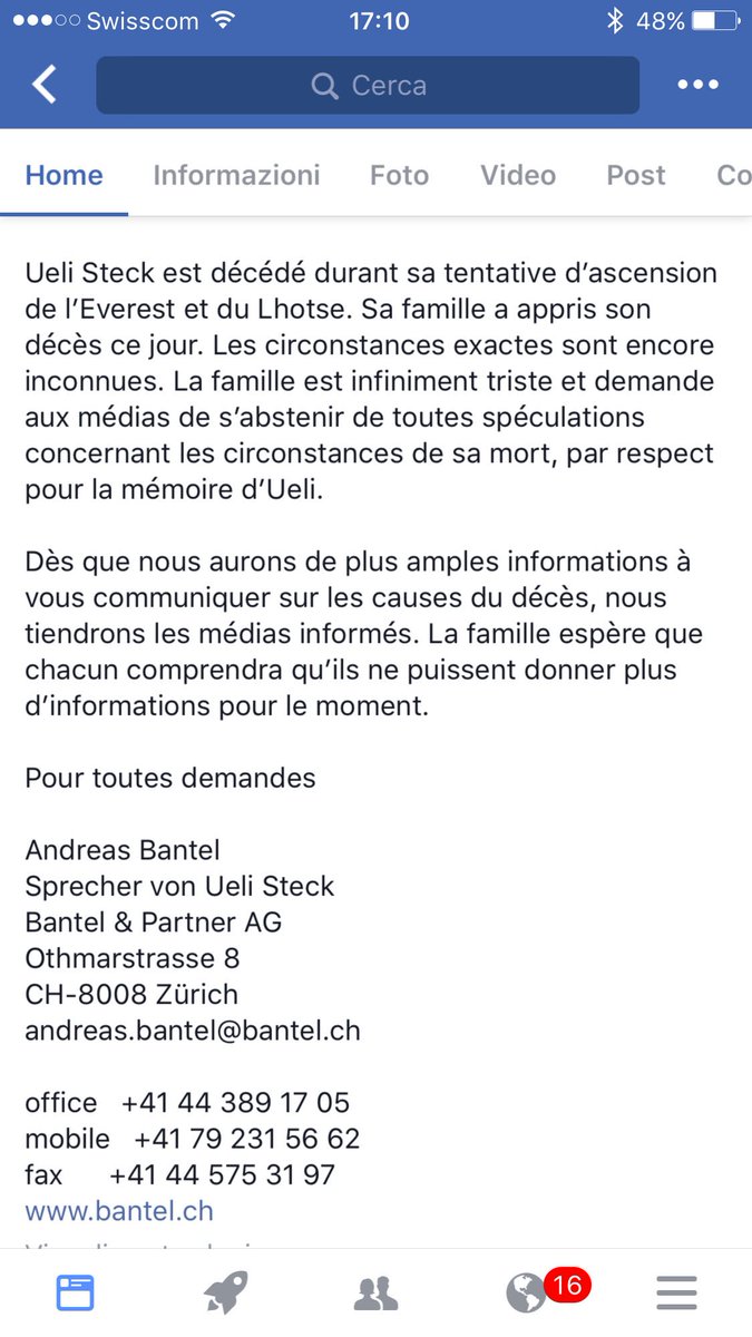 #UeliSteck - Il comunicato dello staff e della famiglia *