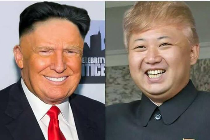 入れ替わってるーー トランプ大統領と金正恩委員長の髪型を