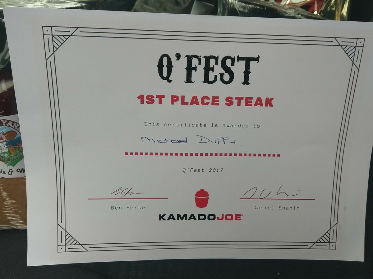 BelfastBBQ's tweet photo. Delighted we took 1st place in Steak cook-off challenge @QFestBBQ , I think that @OakridgeBBQ #carnecrosta might of had a wee hand in it! https://t.co/emHHfYoTZn