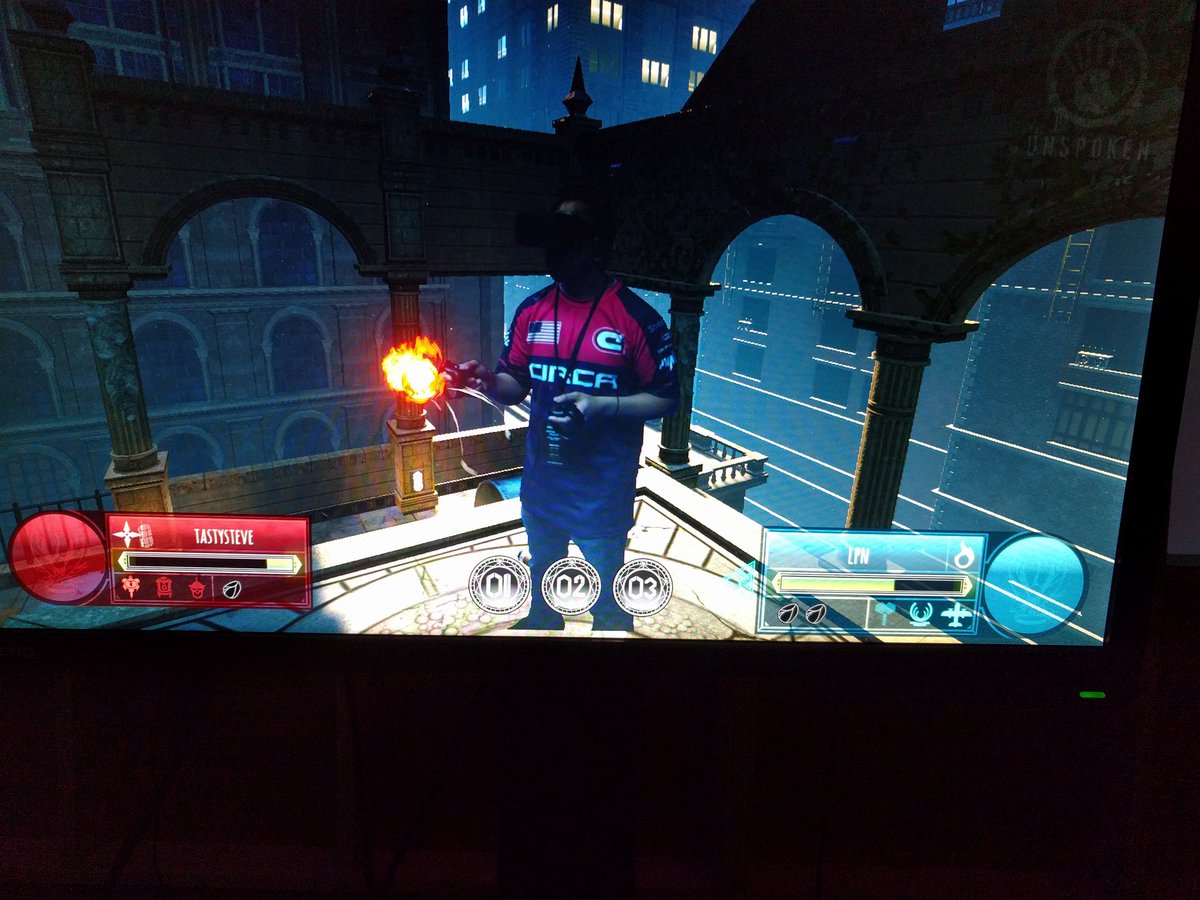 MaxGerald's tweet image. Had @Sajam @Circa_LPN &amp;amp; @Tasty_Steve stop by the @oculus booth to duel in @theunspokenvr