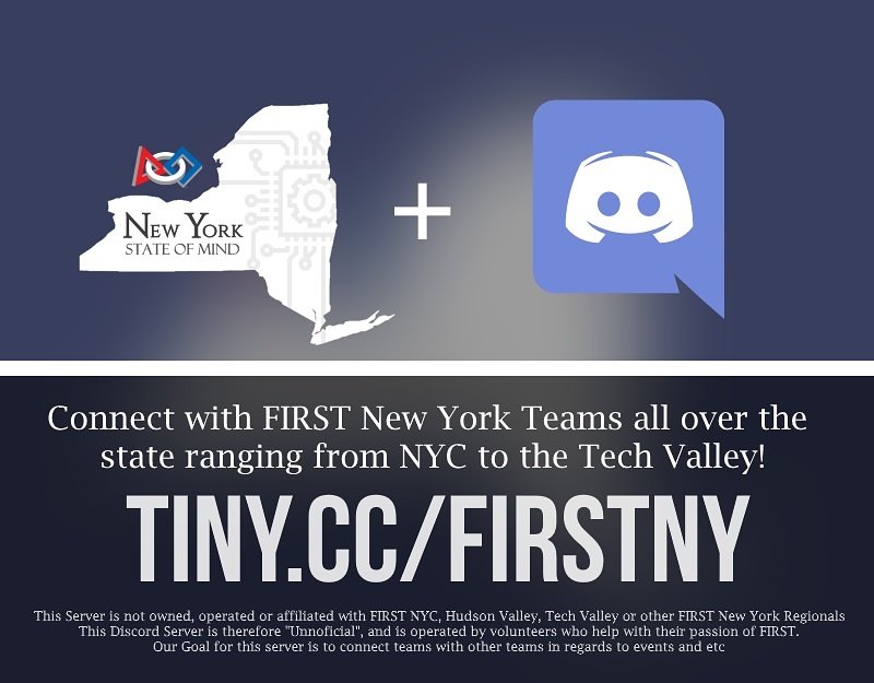 Hey New York FIRST Teams! Join our NY Discord Server at tiny.cc/FIRSTNY <a href="/nycfirst/">NYC FIRST</a>