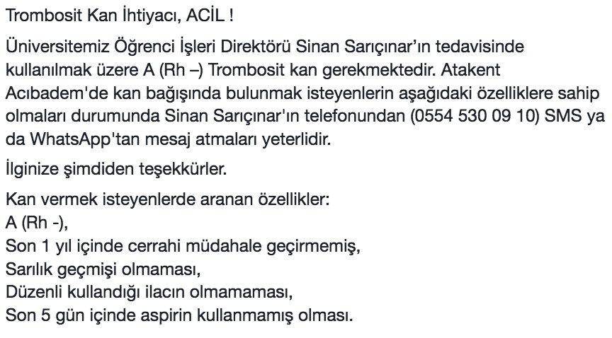 Trombosit Kan İhtiyacı, ACİL!.  RT lütfen.