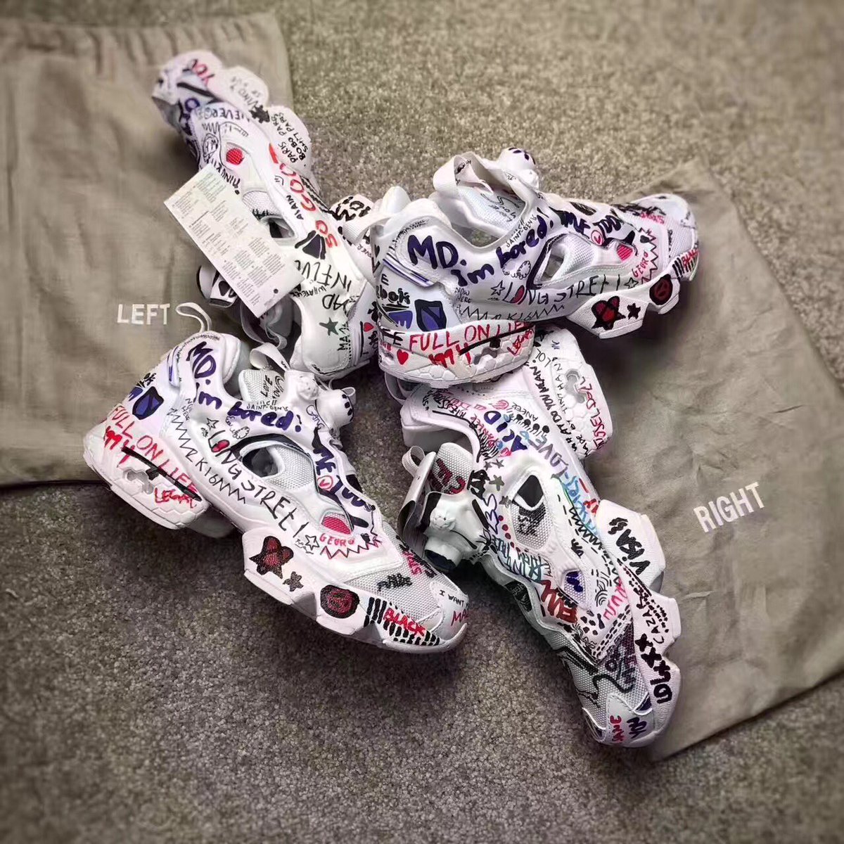 vetements white reebok edition graffiti instapump fury