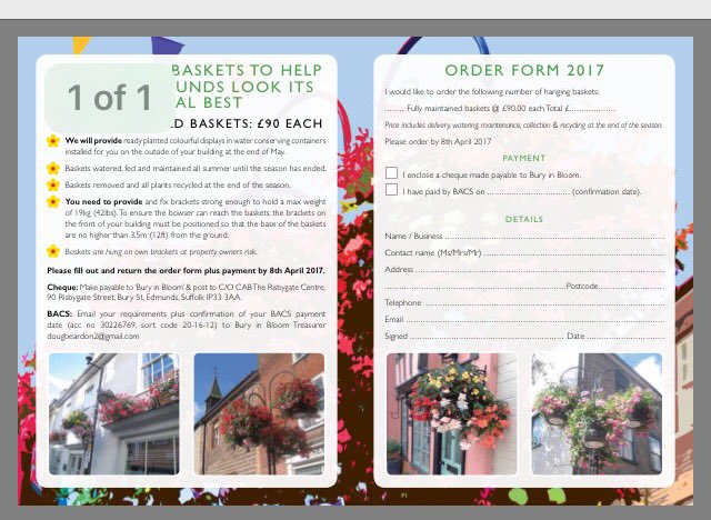 Still time to order your hanging baskets, £90 fully maintained all season Help Bury St Eds look it's floral best 2017