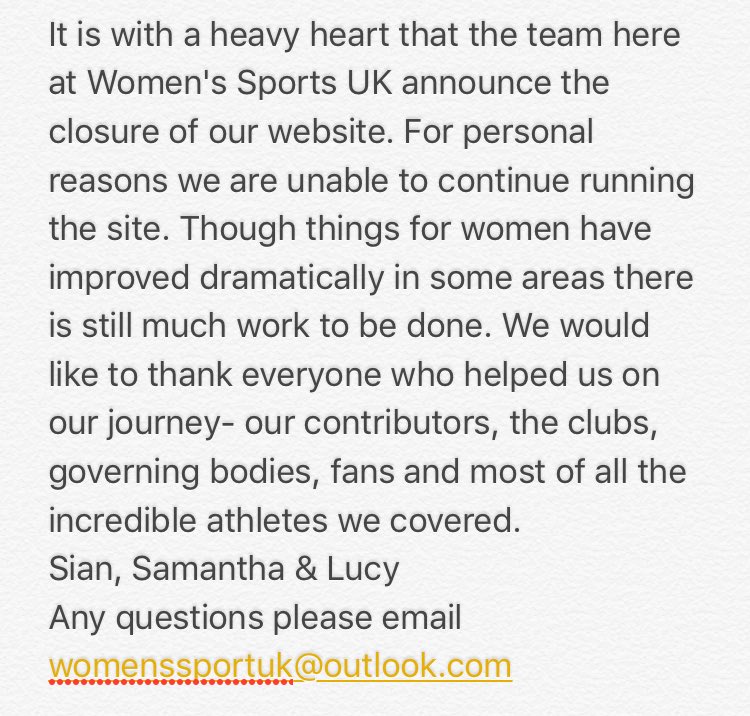 Some sad news from the team here at WSUK....