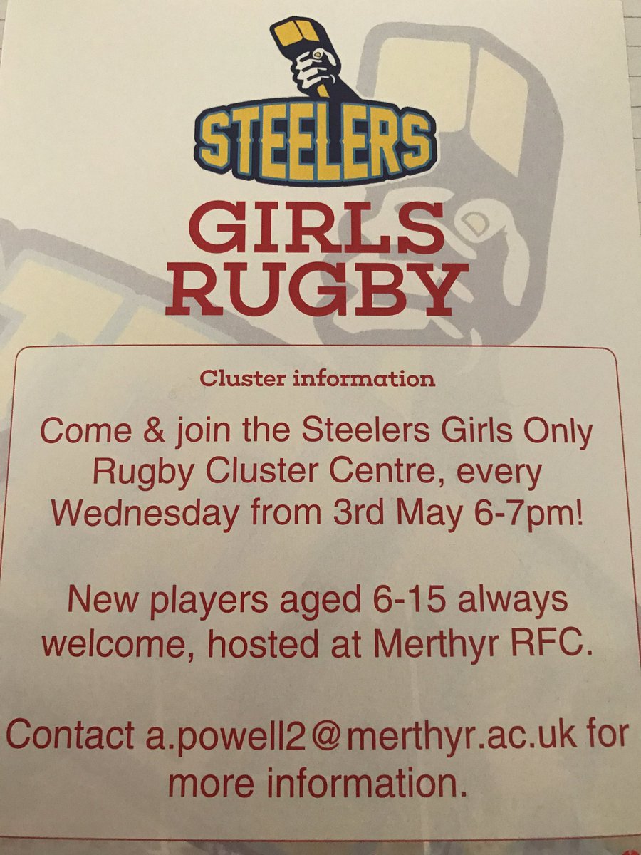RugbySteelers's tweet photo. Two more days until we start, come along play rugby with smiles on faces all abilities welcome and skill level 6-7pm #girlsonly #WRUcluster https://t.co/41sYUNgdrB