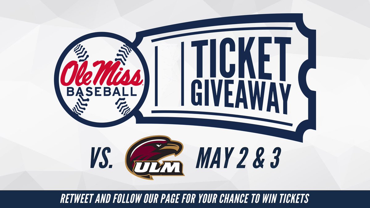 OleMissBSB's tweet photo. Retweet &amp; follow for your chance at tickets to a game for the midweek series vs. @ULM_BSB! #ticketgiveaway #PackSwayze https://t.co/QbgCix6OJj