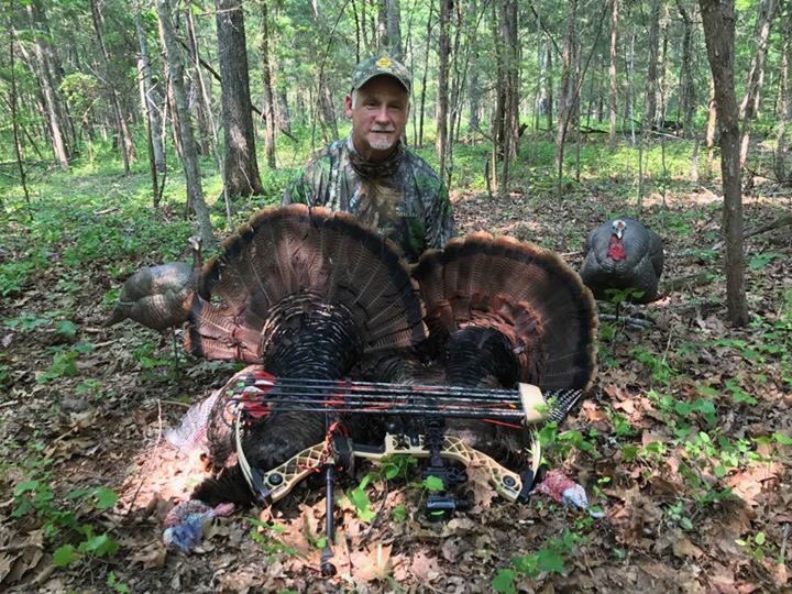 Congrats to, DEGC Road Crew member, Buck Rivers on taking these two birds with a bow in one day!!!! #DeadEndGameCalls #Turkey2017