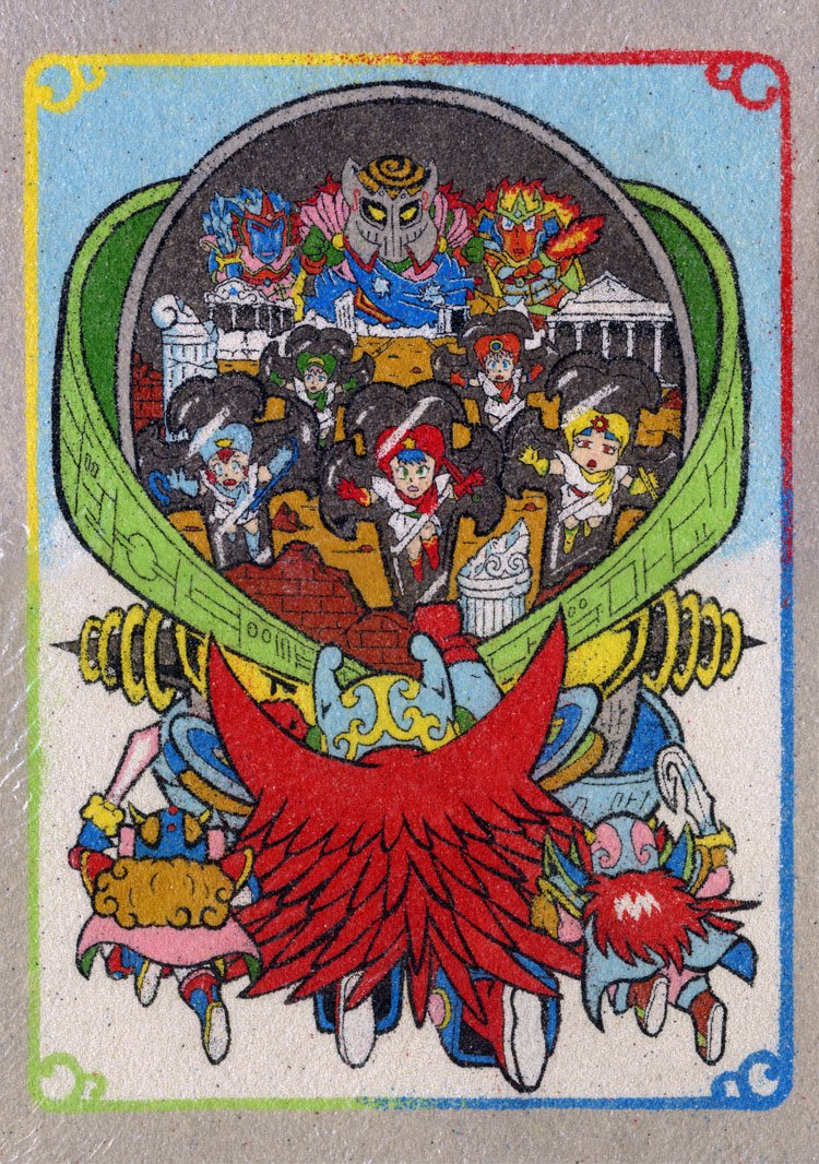 Bolty みんな忘れた頃だと思うので 再掲w 高校の課題で作った砂絵です 悪魔vs天使シール第22弾パート1の裏イラストです フチの意匠は端折りました 時間なかった 250mm 350mmくらい 細い黒線はデザインカッターの刃先に一粒一粒取って並べまし Bolty みんな忘れた頃だと思うので 再掲w 高校の課題で作った砂絵です 悪魔vs天使シール第22弾パート1の裏イラストです フチの意匠は端折りました 時間なかった 250mm 350mmくらい 細い黒線はデザインカッターの刃先に一粒一粒取って並べまし